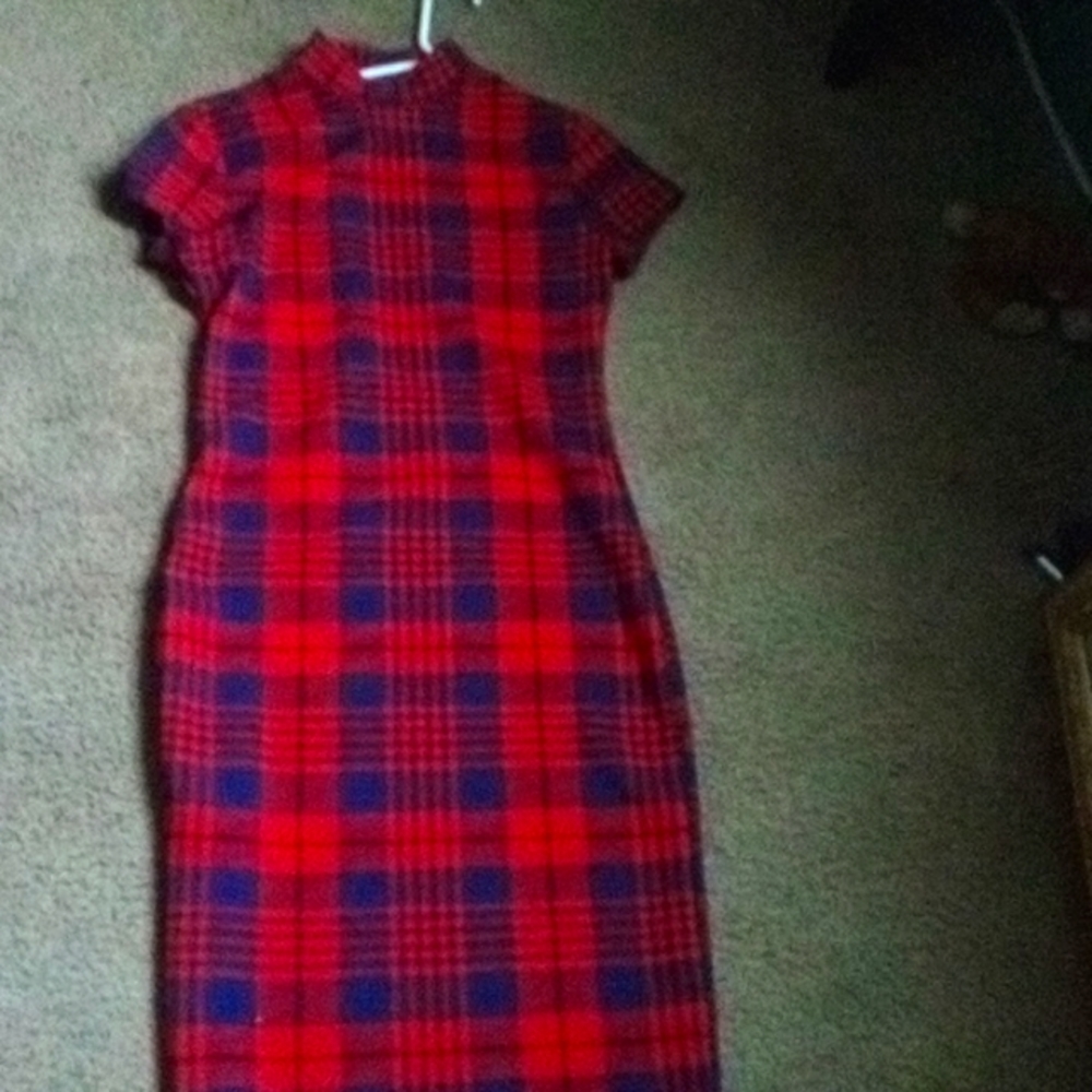 Blue and red plaid dress